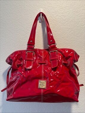 Dooney & Bourke Patent Leather Red Buckle-Accent Handbag